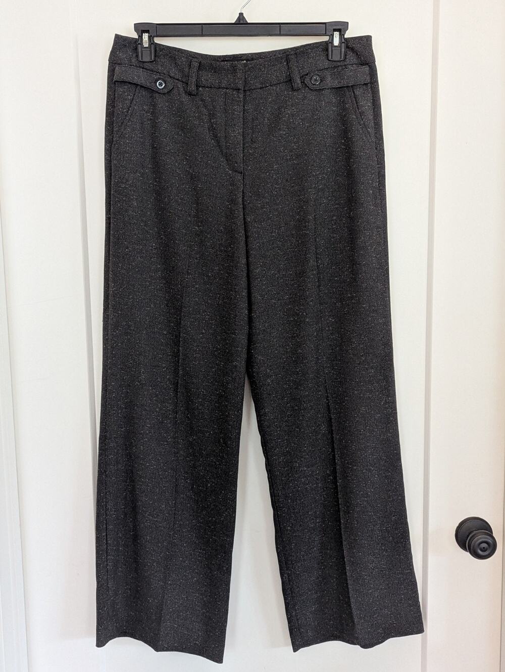 Sandro Tweed Trouser Pants Womens Sz 12 Wide Leg Pants Black Career Professional